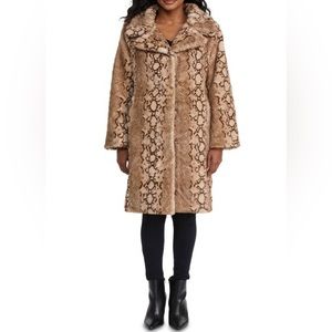 Badgely Mischka Women's Long Faux Fur coat brown python pattern size medium